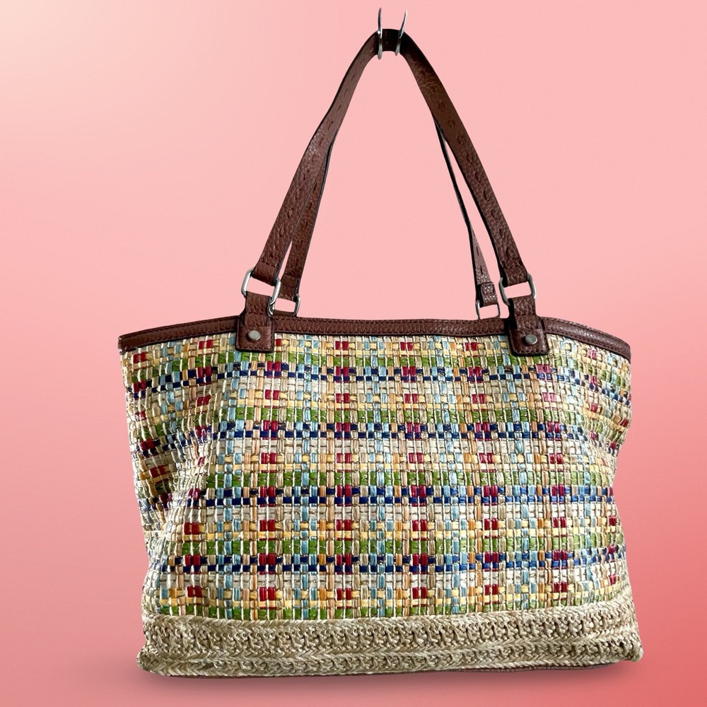 Dana Buchman Multi-colored Woven Snap Closure Shoulder Bag Faux Leather Accents - Picture 4 of 12